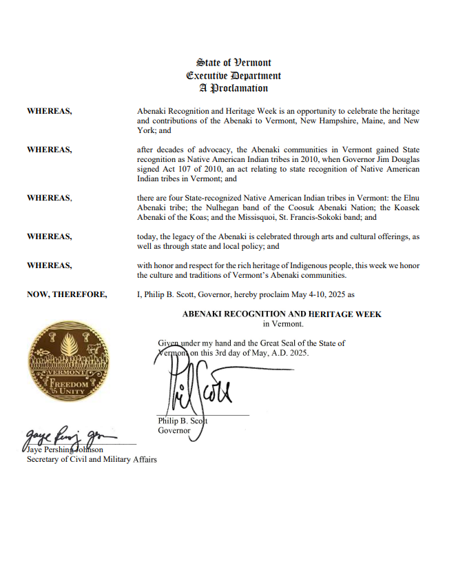2025 Abenaki Recognition and Heritage Week Proclamation